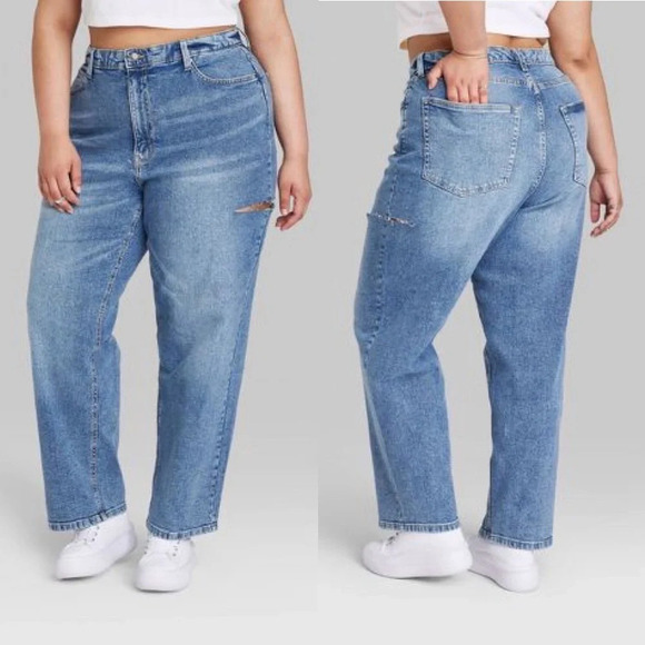 ✨NWT Wild Fable Medium Wash High Rise 90s Relaxed Slashed Straight Jeans Size 22 - Picture 1 of 12